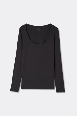 Bluzka z Długim Rękawem i Głębokim Okrągłym Dekoltem z Mikromodalu