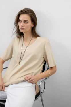 Bluzka z Krótkim Rękawem z Dekoltem w Serek z bawełny Elevated Cotton