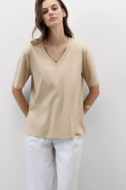 Bluzka z Krótkim Rękawem z Dekoltem w Serek z bawełny Elevated Cotton