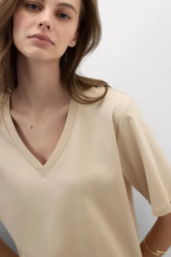 Bluzka z Krótkim Rękawem z Dekoltem w Serek z bawełny Elevated Cotton