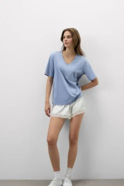 Bluzka z Krótkim Rękawem z Dekoltem w Serek z bawełny Elevated Cotton