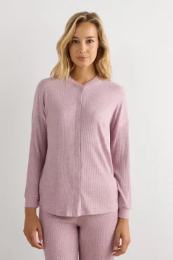 Bluzka z Modalu z Długim Rękawem Rozpinana z Przodu Chic Comfort