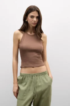Crop Top w Prążki z Bawełny Superior