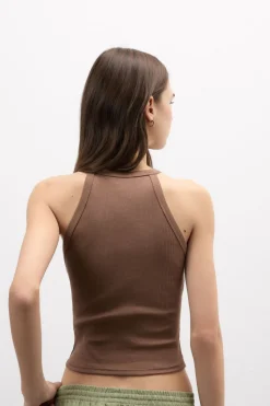 Crop Top w Prążki z Bawełny Superior
