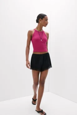 Crop Top w Prążki z Bawełny Superior