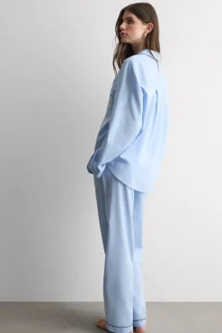 Długa Piżama z Bawełny i Modalu Chambray NI
