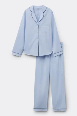 Długa Piżama z Bawełny i Modalu Chambray NI
