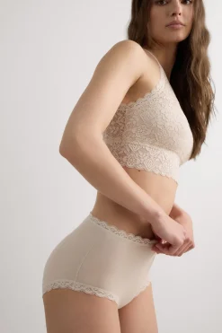 Figi Culotte z Wysokim Stanem z Bawełny i Koronki