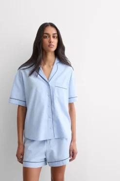Krótka Piżama z Bawełny i Modalu Chambray NI