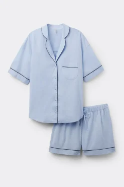 Krótka Piżama z Bawełny i Modalu Chambray NI