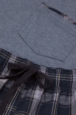 Krótka Piżama z Bawełny i Płótna w Kratę w Kolorze Denimu