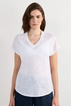 Lniana Bluzka zKrótkim Rękawem iDekoltem wSerek The Pure Linen