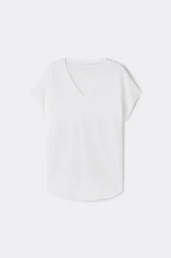 Lniana Bluzka zKrótkim Rękawem iDekoltem wSerek The Pure Linen
