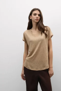 Lniana Bluzka zKrótkim Rękawem iDekoltem wSerek The Pure Linen