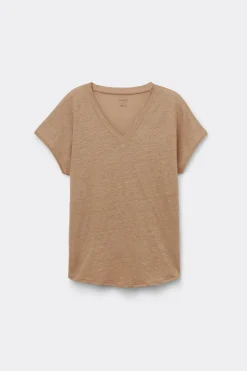 Lniana Bluzka zKrótkim Rękawem iDekoltem wSerek The Pure Linen