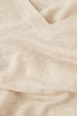 Lniana Bluzka zKrótkim Rękawem iDekoltem wSerek The Pure Linen