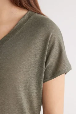 Lniana Bluzka zKrótkim Rękawem iDekoltem wSerek The Pure Linen