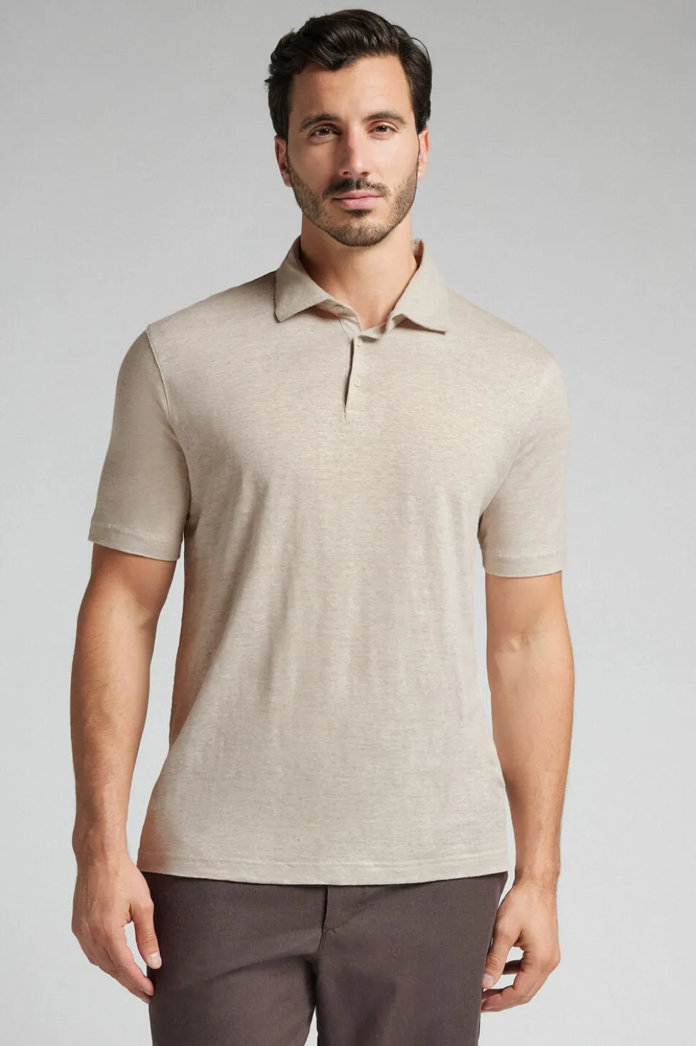 Lniana Koszulka Polo z Krótkim Rękawem