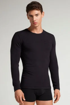 Longsleeve z Modalu z Kaszmirem z Dekoltem Pod Szyję