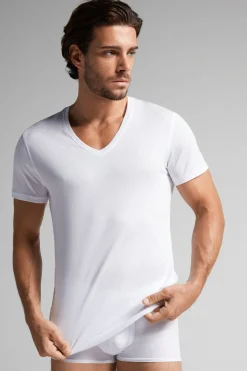 T-shirt z Dekoltem w Kształcie Litery V z Bawełny Superior Extrafine