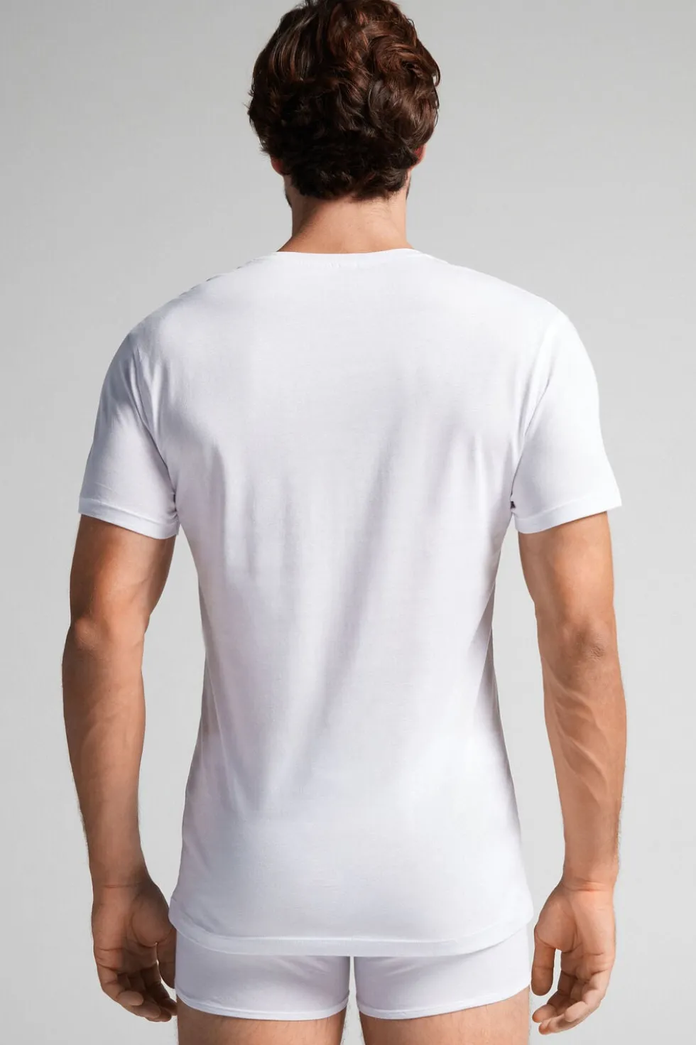 T-shirt z Dekoltem w Kształcie Litery V z Bawełny Superior Extrafine