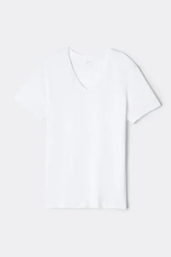 T-shirt z Dekoltem w Kształcie Litery V z Bawełny Superior Extrafine