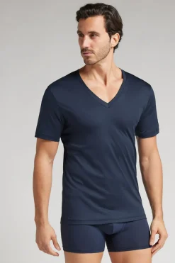 T-shirt z Dekoltem w Kształcie Litery V z Merceryzowanej Bawełny filo Premium