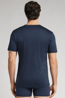 T-shirt z Dekoltem w Kształcie Litery V z Merceryzowanej Bawełny filo Premium